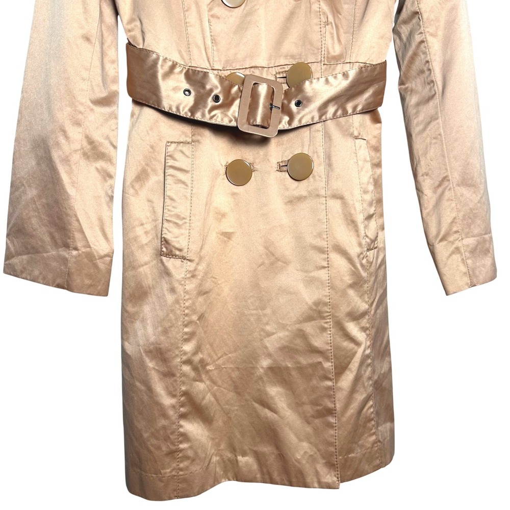 Vintage Y2K Bebe Womens Metallic Bronze Satin Trench Coat Belted Jacket S - Picture 12 of 13
